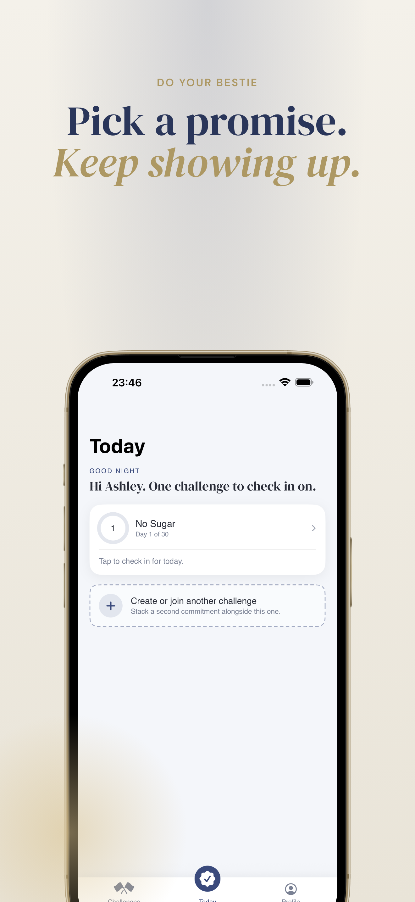 DoYourBestie daily challenge app screen