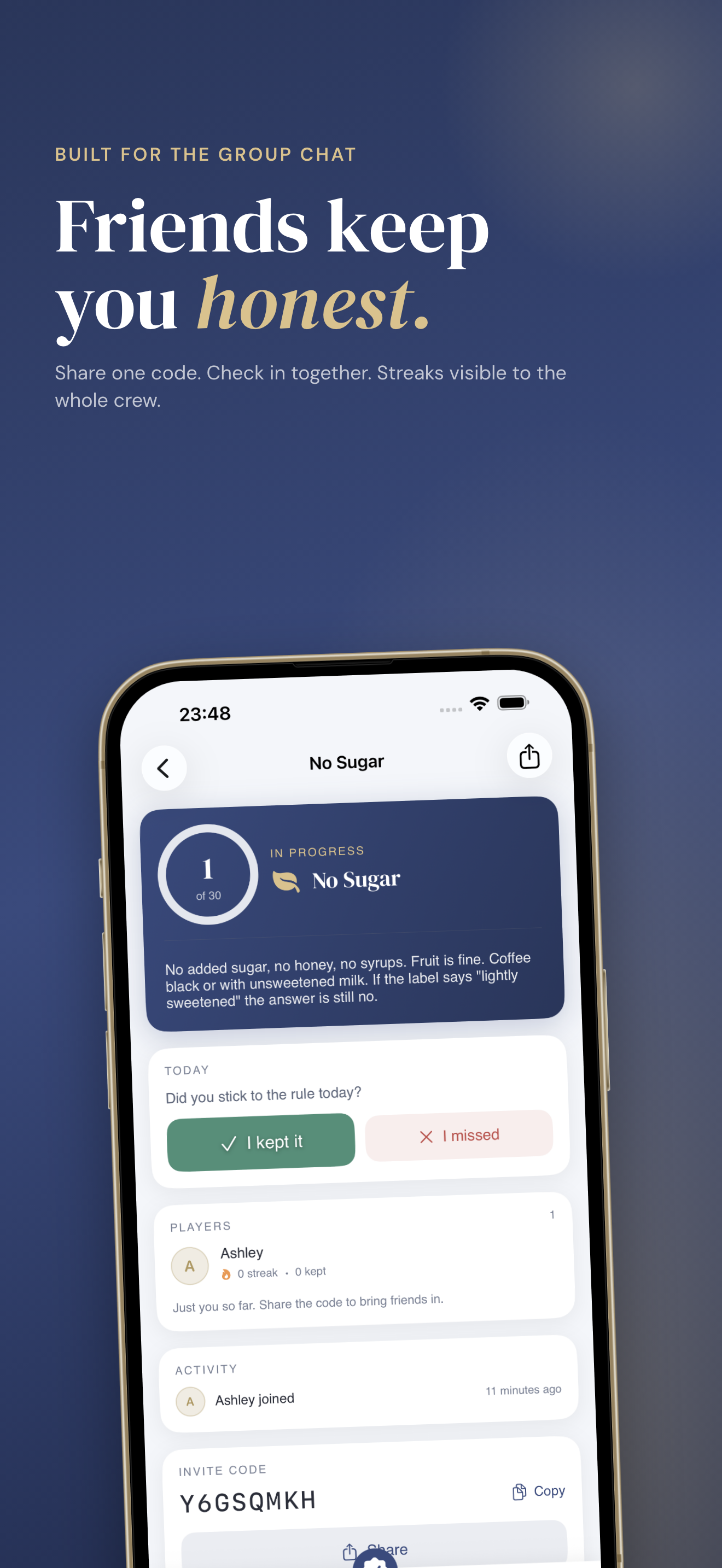 Friend accountability challenge screen