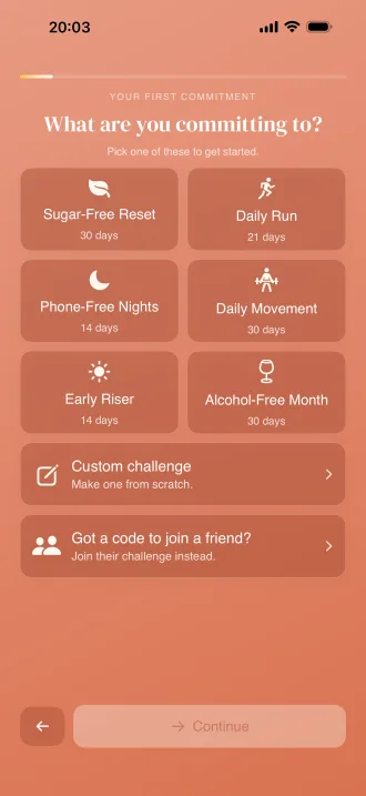 Pick what to commit to from six starter challenges